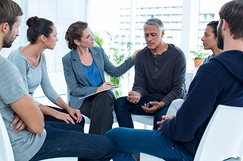 A group session during inpatient drug rehab