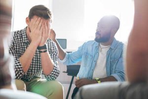 Patients participate in group therapy